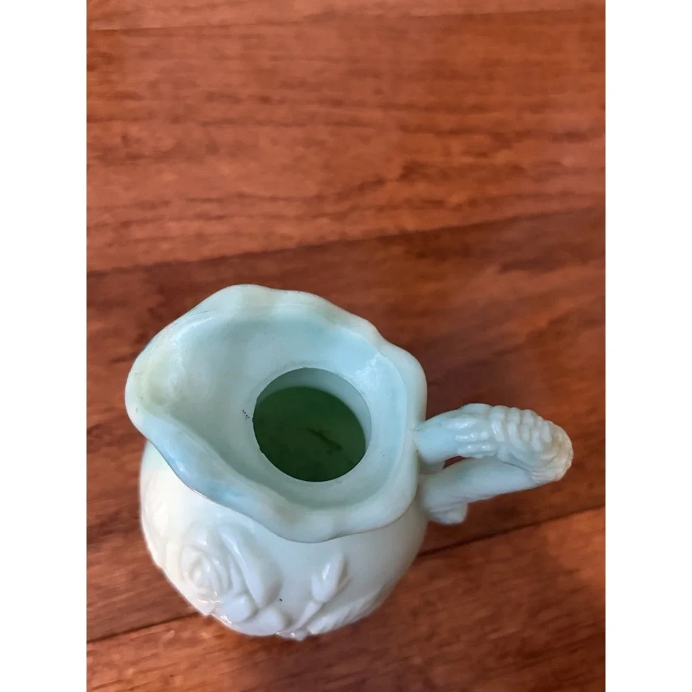 Vintage Avon Green/blue Victorian Slag Glass Rose Bath Oil‎ Pitcher & Basin Bowl